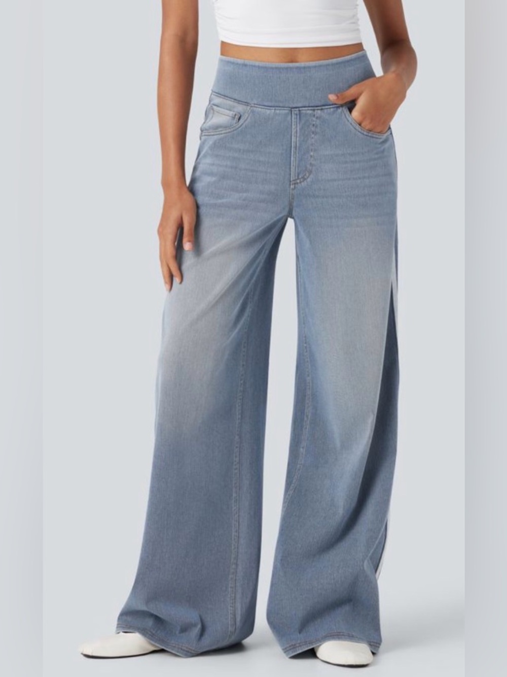 HALARA Light Blue Wide Leg Flare Jeans